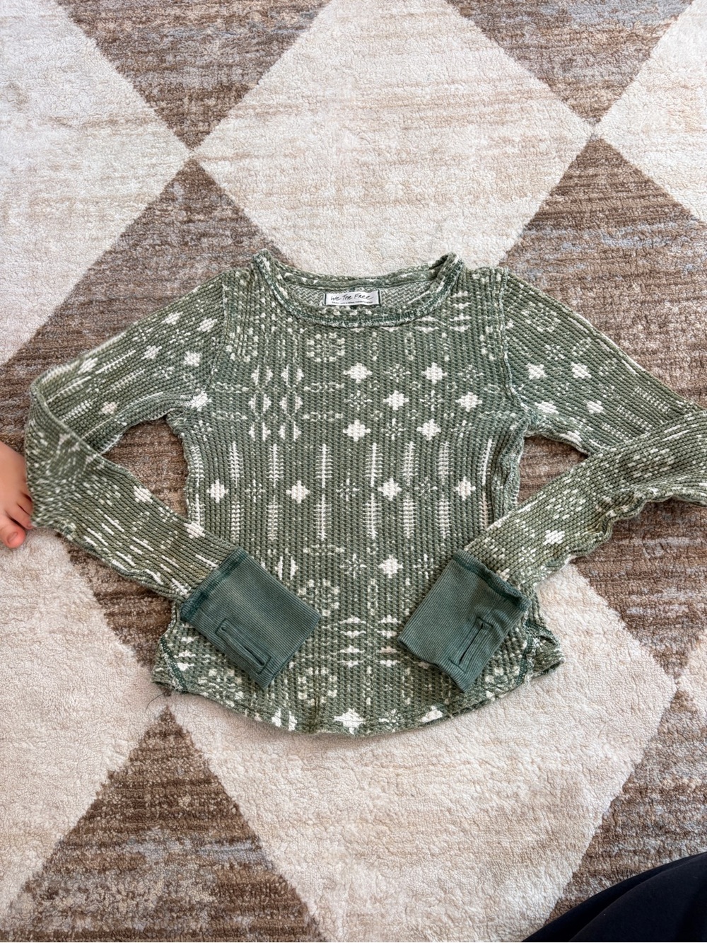 We The Free Olive Green Patterned Crewneck Sweater